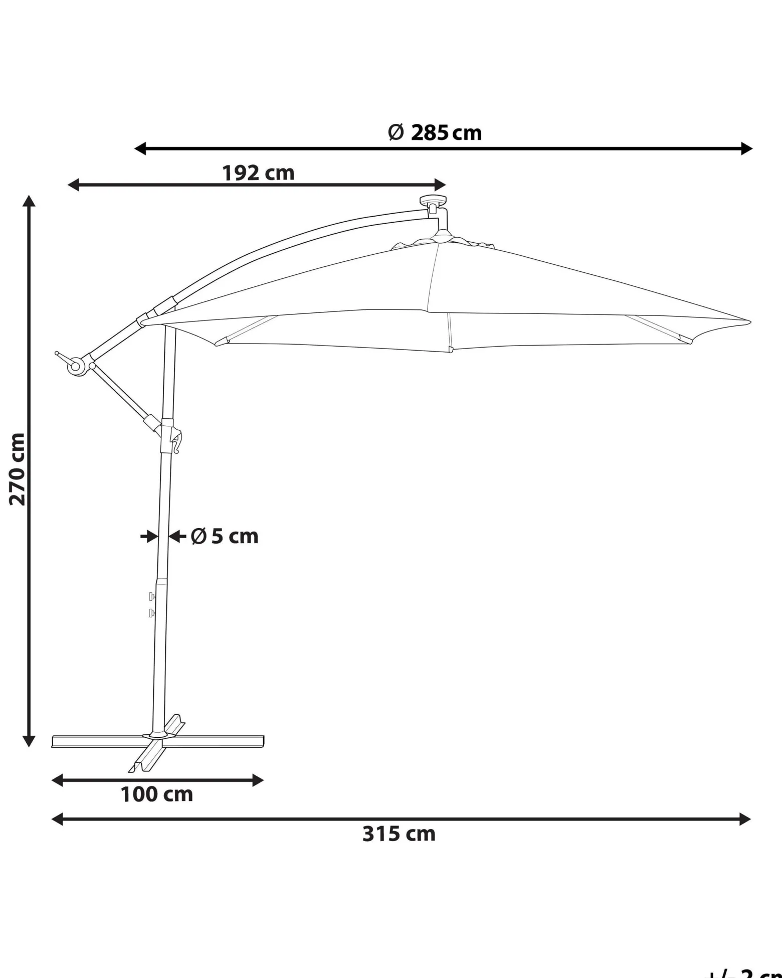 Parasol ogrodowy składany LED 285cm szary