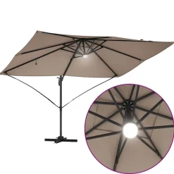 Parasol Ogrodowy Szary Składany z Podstawą Na Taras Ogród LED 351 x 250