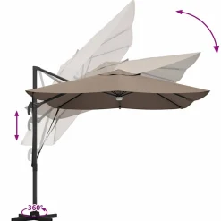 Parasol Ogrodowy Szary Składany z Podstawą Na Taras Ogród LED 351 x 250