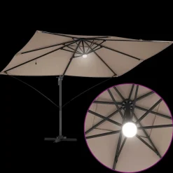Parasol Ogrodowy Szary Składany z Podstawą Na Taras Ogród LED 351 x 250