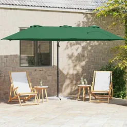 Parasol Ogrodowy Zielony z Podstawą Składany Na Taras Balkon