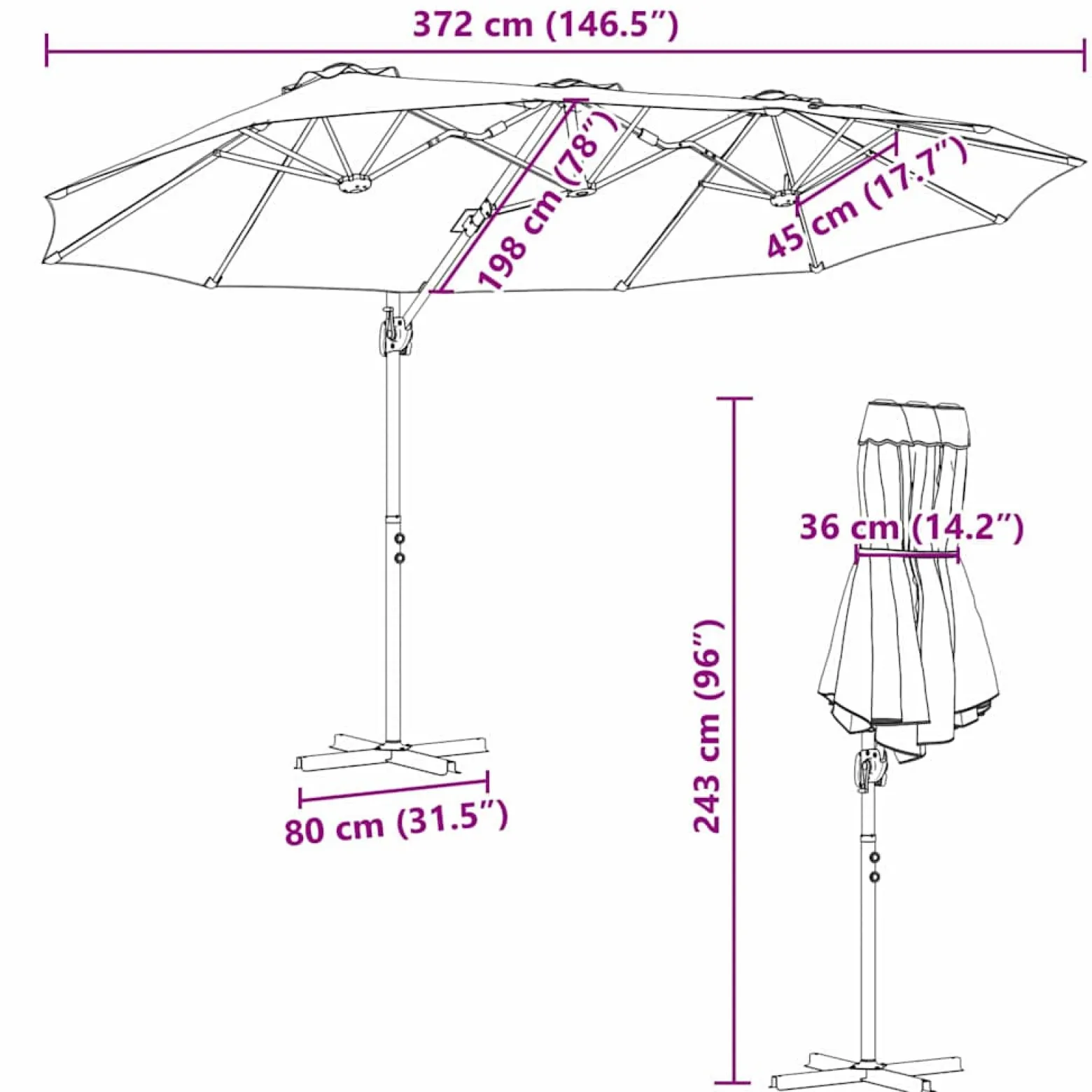 Parasol Ogrodowy Zielony z Podstawą Składany Na Taras Balkon