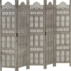 Parawan Drewniany Rzeźbiony Panelowy Panel Dekoracyjny Szary 200x165 cm