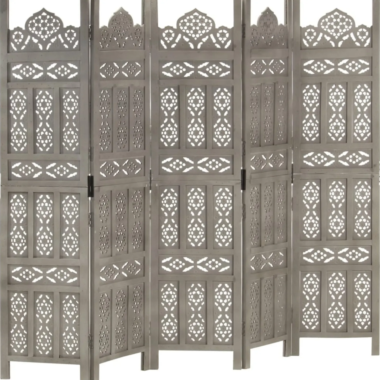 Parawan Drewniany Rzeźbiony Panelowy Panel Dekoracyjny Szary 200x165 cm
