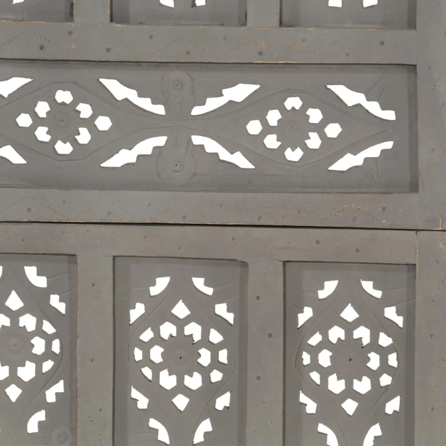 Parawan Drewniany Rzeźbiony Panelowy Panel Dekoracyjny Szary 200x165 cm