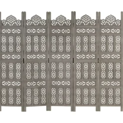 Parawan Drewniany Rzeźbiony Panelowy Panel Dekoracyjny Szary 200x165 cm