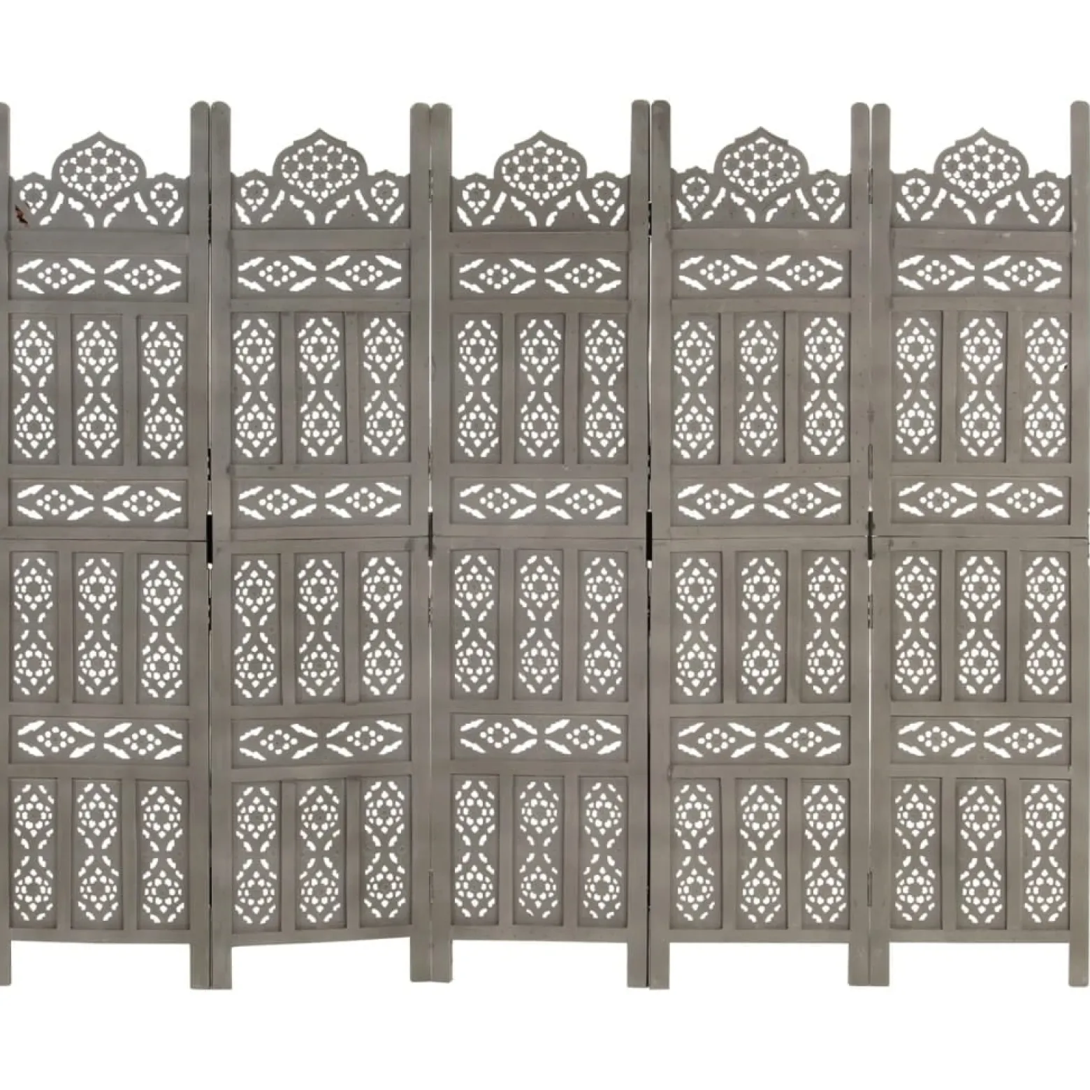 Parawan Drewniany Rzeźbiony Panelowy Panel Dekoracyjny Szary 200x165 cm