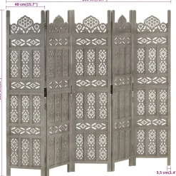 Parawan Drewniany Rzeźbiony Panelowy Panel Dekoracyjny Szary 200x165 cm