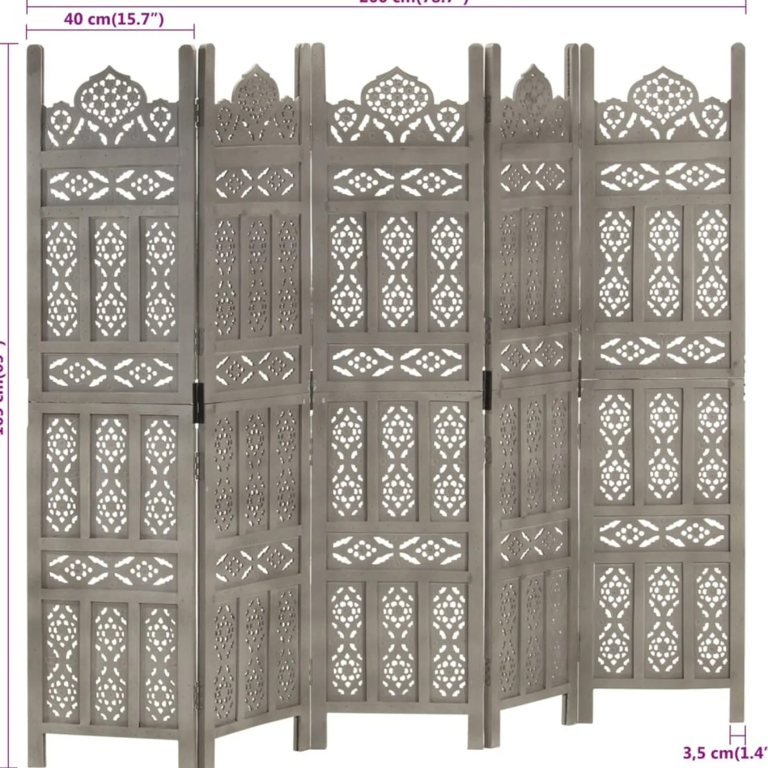 Parawan Drewniany Rzeźbiony Panelowy Panel Dekoracyjny Szary 200x165 cm