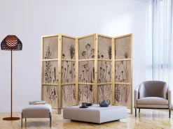 Parawan Japoński 5-panelowy Delikatne Polne Kwiaty 225x172cm