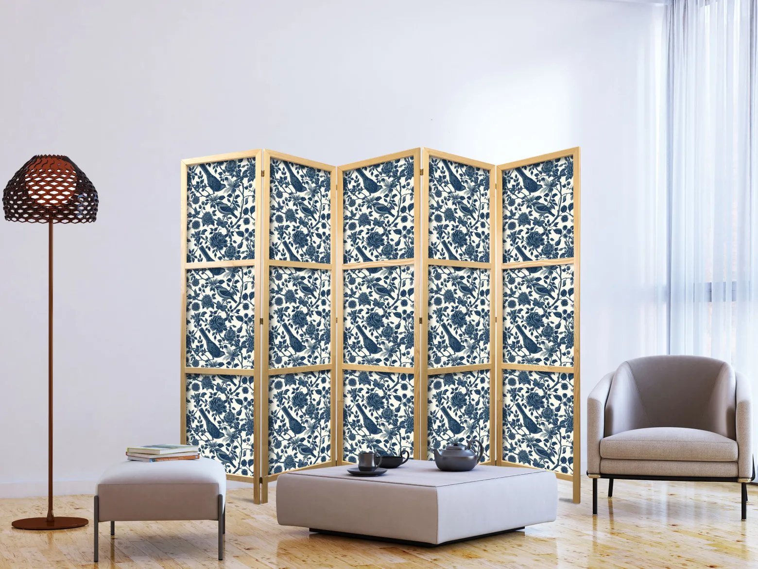 Parawan Japoński 5-panelowy Różane Pnącza 225x172cm