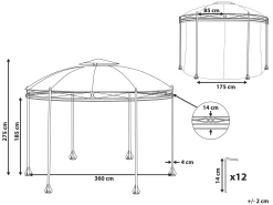 Pawilon ogrodowy owalny 368 cm z zasłonami szary