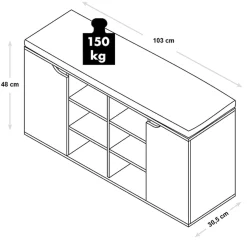 Półka na buty szara z siedziskiem 103x30,5x48 cm nowoczesna 10 poziomów