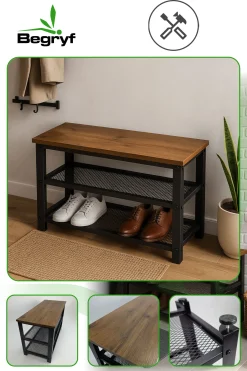 Półka ciemny brąz szafka na buty z siedziskiem loft BEGRYF 73x30x45