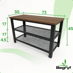 Półka ciemny brąz szafka na buty z siedziskiem loft BEGRYF 73x30x45