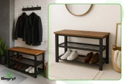 Półka ciemny brąz szafka na buty z siedziskiem loft BEGRYF 73x30x45