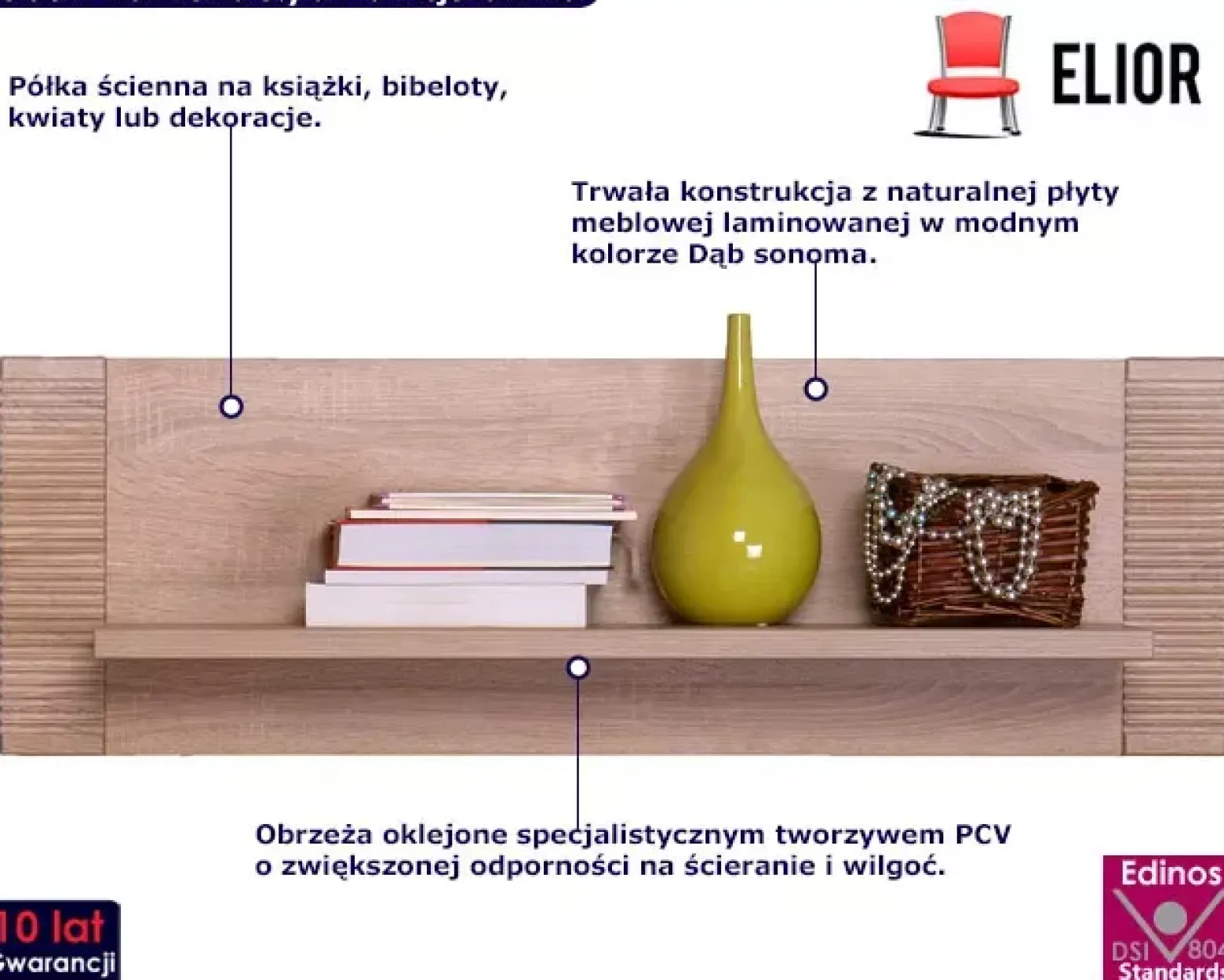Półka ścienna na dekoracje 90 cm - Zyvian