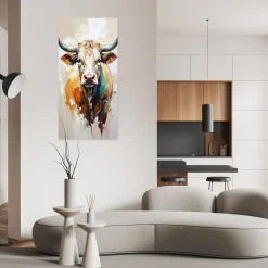 Plakat samoprzylepny do salonu Feeby Kolorowa Krowa imitacja farby 40x80