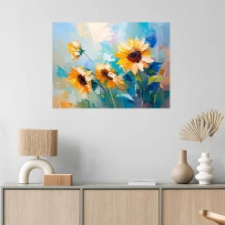 Plakat samoprzylepny Feeby Słoneczniki Kwiaty imitacja farby olejnej 30x20