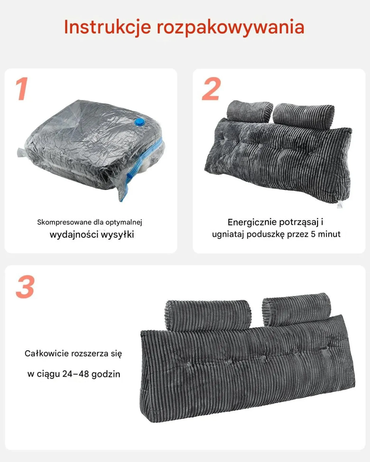 Poduszka zagłówek klinowa Queen z kieszeniami do czytania szara