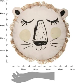 Poduszka z frędzlami dla dzieci Lew beżowa 44 cm okrągła