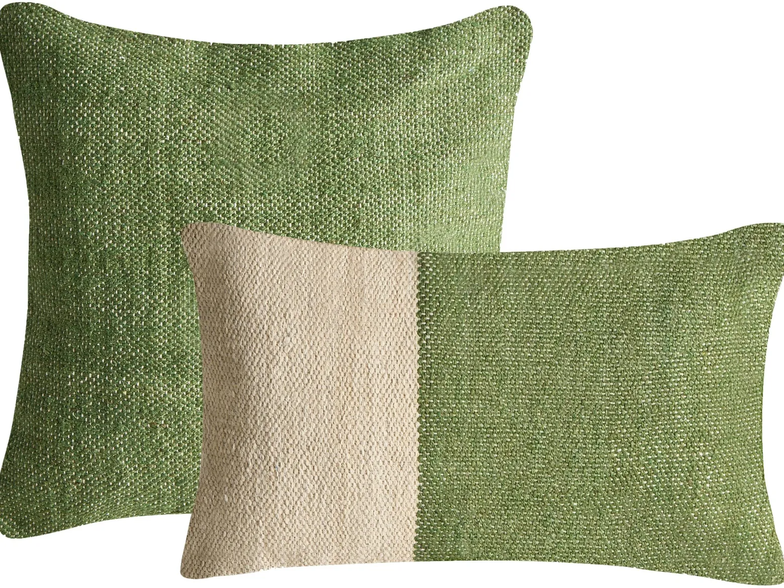 2 poduszki bawełniane 45/30 x 45/50 cm zielone kwadratowa i prostokątna