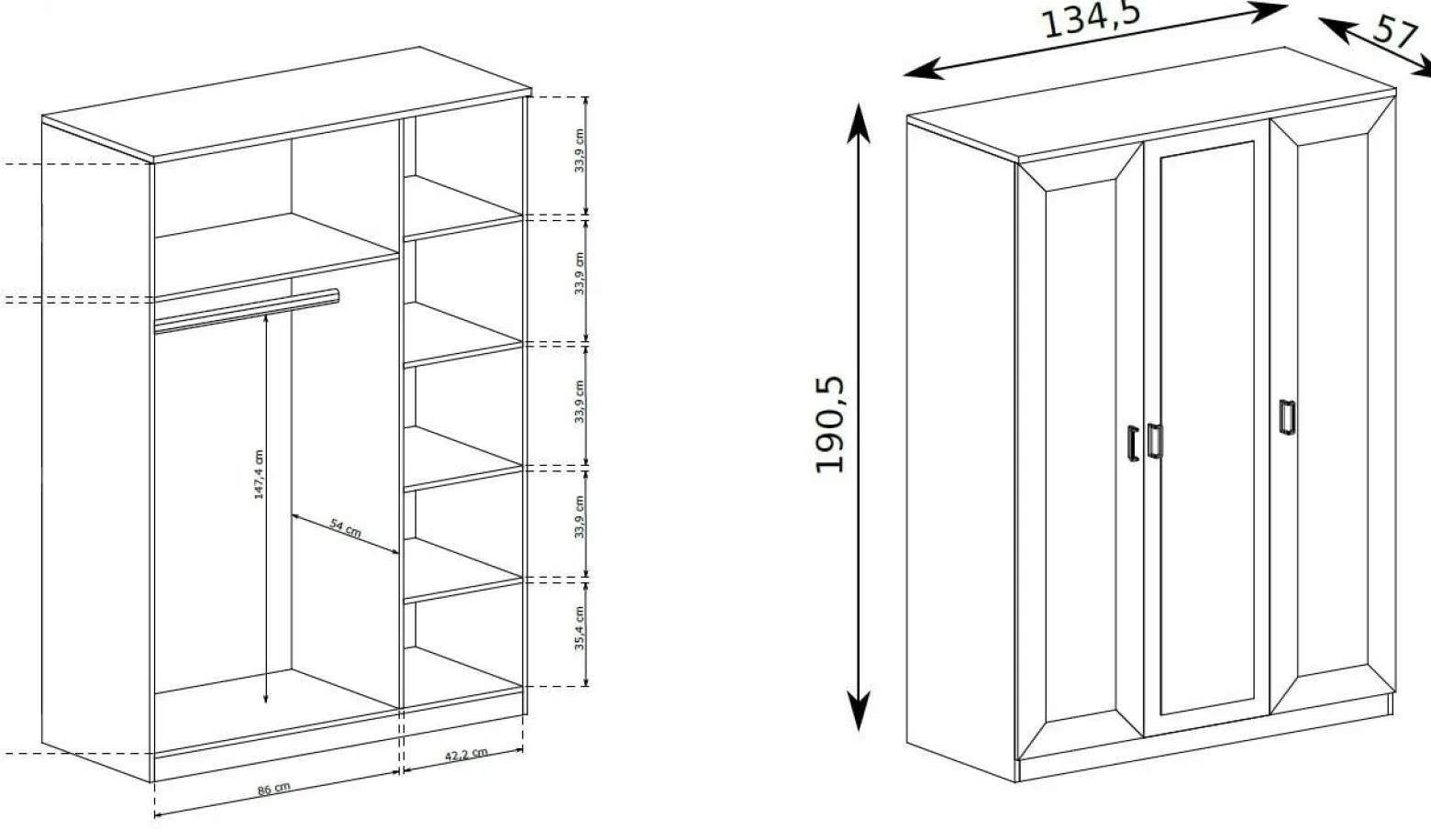 Pojemna Szafa 3D z Półki Wieszaki TADEUSZ-15 Dąb Lefkas