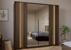 Pojemna szafa 4-Drzwiowa do sypialni FARO 223cm z Lustrem i LED Dąb Dunin