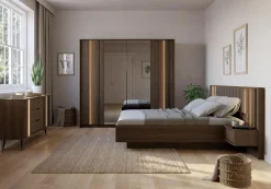 Pojemna szafa 4-Drzwiowa do sypialni FARO 223cm z Lustrem i LED Dąb Dunin