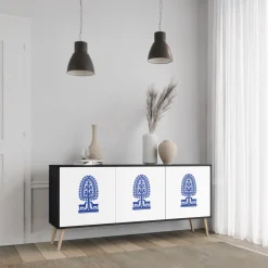 POLISH FOLK ART Komoda 3 drzwi Czarna-Bukowa skośna