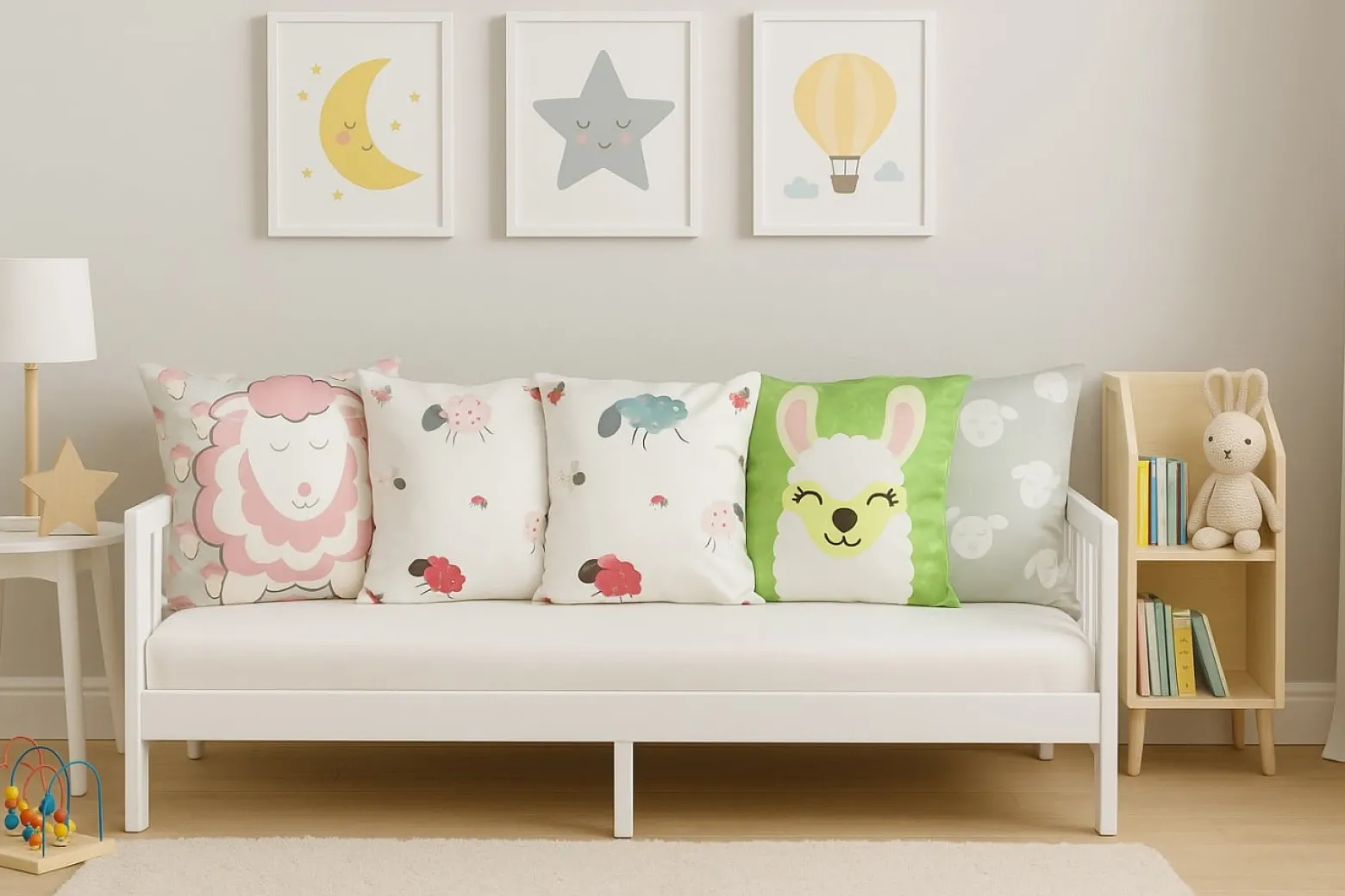 Poszewka dekoracyjna dla dzieci KIDS Baranki 45x45 cm różowo srebrna