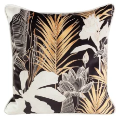 Poszewka 45x45 Amazonas czarna złota botanika welurowa