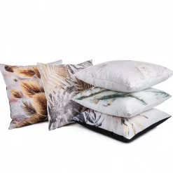 Poszewka 45x45 Velvet 8 kwiaty biała beżowa liście miłorzębu