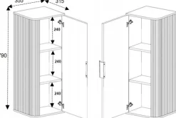 Półsłupek Łazienkowy Szafka Wisząca 79 Cm Dąb Ryflowane Fronty Mdf Elesan