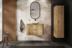 Półsłupek Łazienkowy Szafka Wisząca 79 Cm Dąb Ryflowane Fronty Mdf Elesan