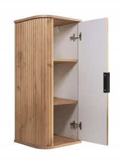 Półsłupek Łazienkowy Szafka Wisząca 79 Cm Dąb Ryflowane Fronty Mdf Elesan