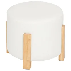 Pufa bouclé Ø 32 cm z bambusowymi nogami