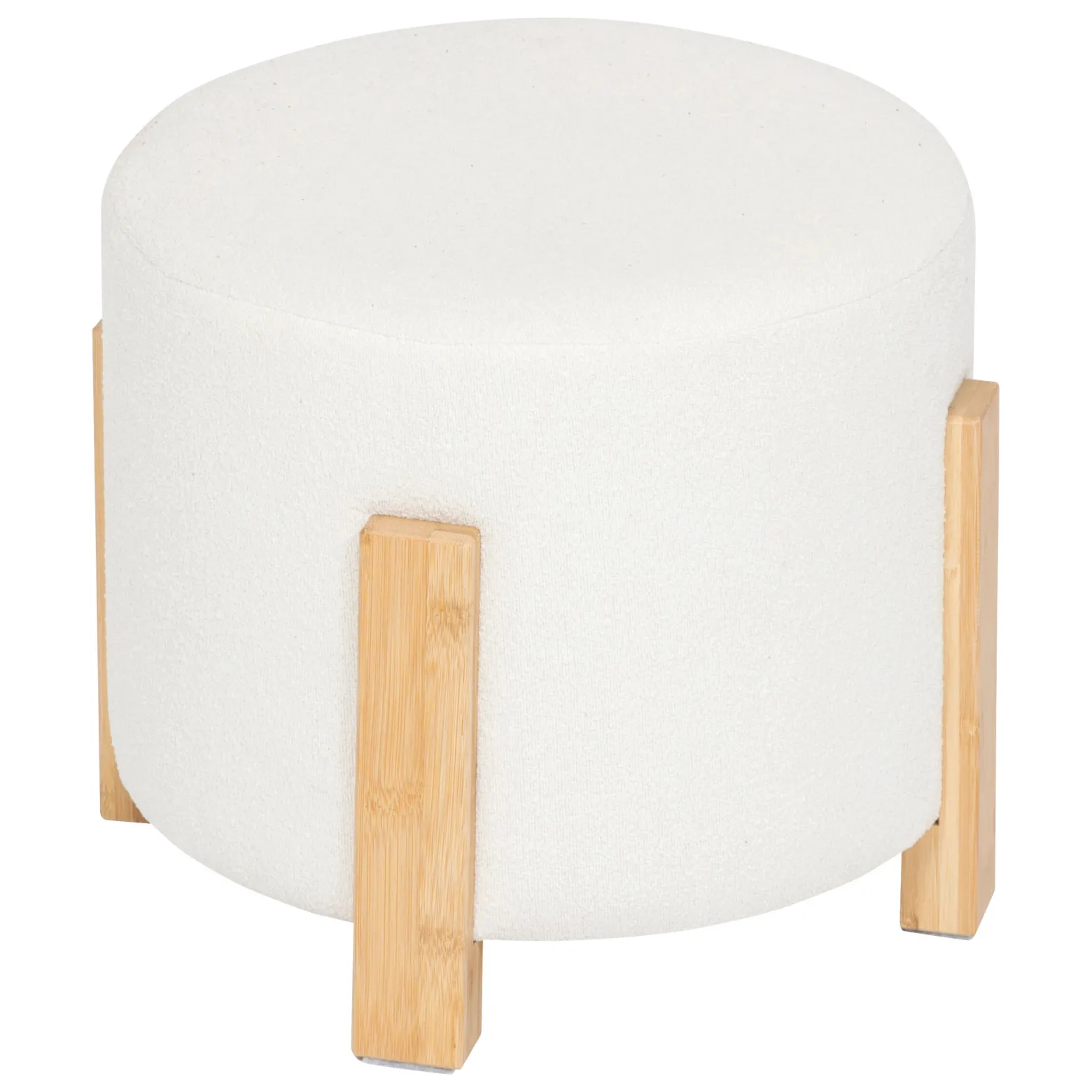 Pufa bouclé Ø 32 cm z bambusowymi nogami