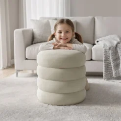 Pufa otwierana ze schowkiem welurowa 42 cm SNUGGO Kremowa