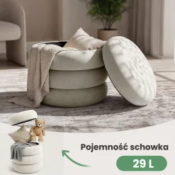 Pufa otwierana ze schowkiem welurowa 42 cm SNUGGO Kremowa