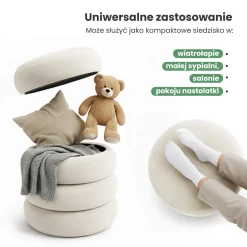 Pufa otwierana ze schowkiem welurowa 42 cm SNUGGO Kremowa