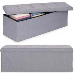 Pufa pikowana 111x38 cm ze schowkiem jasnoszara ModernHome