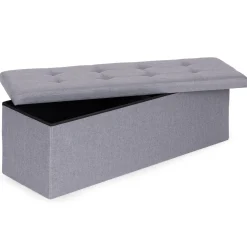 Pufa pikowana 111x38 cm ze schowkiem jasnoszara ModernHome