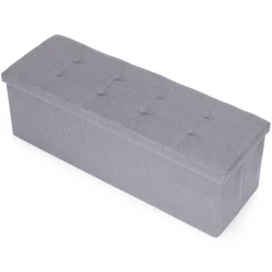 Pufa pikowana 111x38 cm ze schowkiem jasnoszara ModernHome