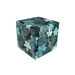 Pufa TROPIC welurowa 40x40 cm kolorowe kwiaty kwadratowa miękka niebieska