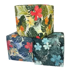 Pufa TROPIC welurowa 40x40 cm kolorowe kwiaty kwadratowa miękka niebieska