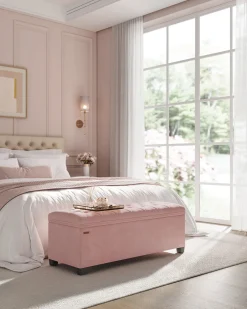 Pufa z ławką na buty 2 w 1 pastelowy róż dla dziewczynki 110 cm