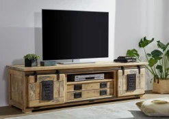 RAILWAY Szafka RTV #146 Mango woskowane + metal 180x50x55 cm