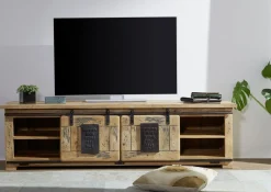 RAILWAY Szafka RTV #146 Mango woskowane + metal 180x50x55 cm