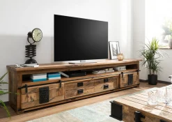 RAILWAY Szafka RTV #155 Mango woskowane + metal 260x50x60 cm